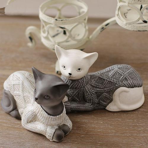 精美陶瓷手工艺品家居毛衣小对猫装饰品摆件 欧式简约客厅装饰物